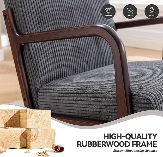 Accent Chair Mid Century Modern Chair Living Room Chairs with Pillow Upholstered Lounge Arm Chair Reading Chair with Solid Wood Frame &amp Corduroy Fabrics for Living Room Bedroom