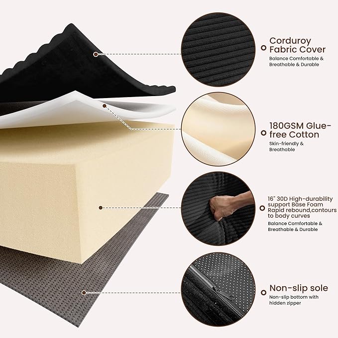 106 Cloud Sectional Boneless Couches for Living Room Modular U Shaped Couch with Deep Seat Removable Ottoman Memory Foam Compressed Spineless 4 Seater Sofa for Bedroom Apartment Black