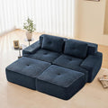 82 Modern Corduroy Boneless Love Seat Couches with 2 Ottomans 2 Seater Large Sectional Couches for Living Room Blue Cloud Modular Sectional Sofa Memory Foam Extra Deep Loveseat No Assembly