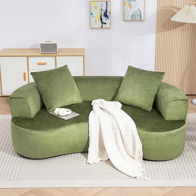 80 Boneless Loveseat Curved Cloud Sofa Couch Memory Foam Couch in a Box with 2 Pillows U-Sheaped Sofa for Living Room Bedroom Comfy Compressed Sofa No Assembly Required (Green)