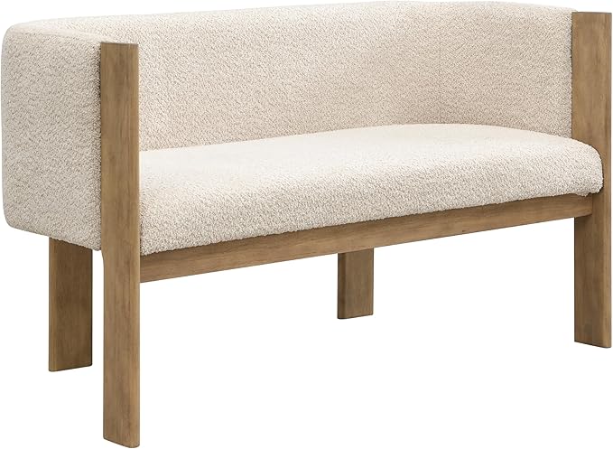 Christopher Knight Home Zudan Modern Boucle Upholstered Loveseat Sofa with Rubberwood Frame Comfy 2-Seater Sofa Couch and Flat-Panel Legs Love Seat Couches for Living Room Almond + Natural Ash