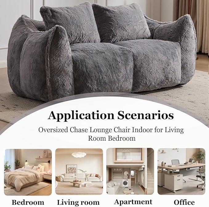 75 Inch Loveseat Bean Bag Couch for Adults Oversized Compressed Boneless Sofa Couch in a Box for Living Room Bedroom Apartment Soft FluffyNo Assembly (Grey)