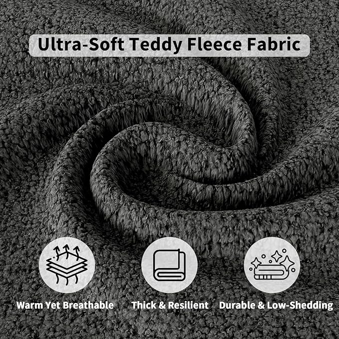 Sectional Couches for Living Room 6 Seat Sectional Sofa with Bluetooth Speaker/RGB Light/Charging Station Teddy Fleece U Shaped Couch with Storage Ottoman and Reversible Chaise Lounge - Dark Grey
