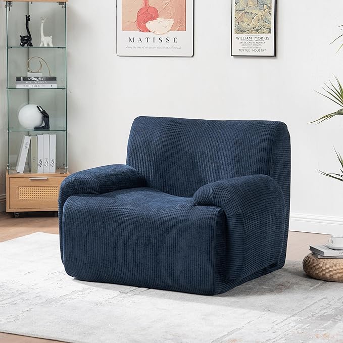 42 Mid-Century Modern Oversized Accent Armchair Comfy Upholstered Chenille Boneless Single Sofa Chair Wide Armchair Reading Chairs for Living Room Bedroom Office (Navy)