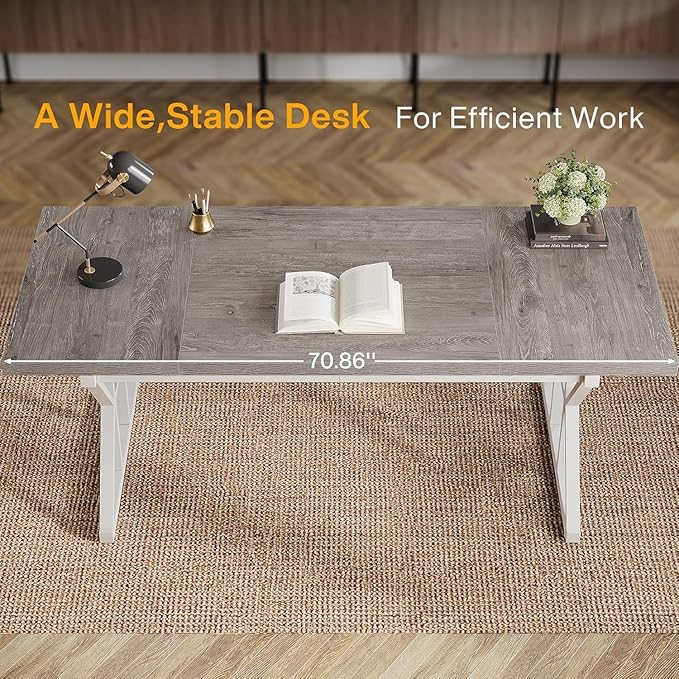 Tribesigns 70.86-Inch Large Executive Desk Industrial Home Office Computer Desk Simple Long Writing Study Table Business Furniture (Grey/White)