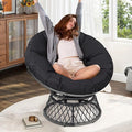 40 Ergonomic Wicker Papasan Chair 360° Swivel Indoor Outdoor Rattan Chair with Soft Thick Cushion Ideal for Living Room Bedroom Reading Room Grey Frame with Black Cushion