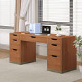 54 Inch Executive Desk with Drawers Computer Desk with 7 Drawers for Bedroom Office Desk with File Cabinet for Work Study Writing Small Spaces Brown