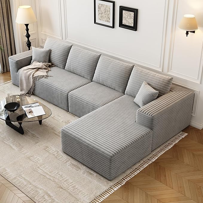 135.4 Cloud Modular Sectional Sofa Couch with L-Shape ChaiseModern Minimalist Upholstered Couches for Living Room BedroomDeep Seat Corner CouchNo Assembly Required (GreyRight Facing Chaise)