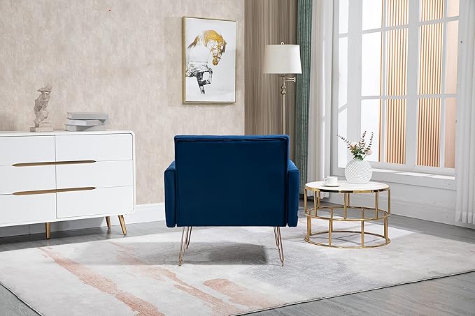 Velvet Accent Chair Upholstered Living Room Accent Armchair Leisure Single Chairs with Rose Golden feet Tufted Sofa Chairs for Home Office Living Room Bedroom Small Space (Navy)