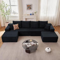140 Sectional Cloud Couch for Living Room Modular Floor Sofa with Corduroy No Assembly Required Big Comfy Couches Set with Fluffy Memory Foam Stupendous U Shaped Sofas Black
