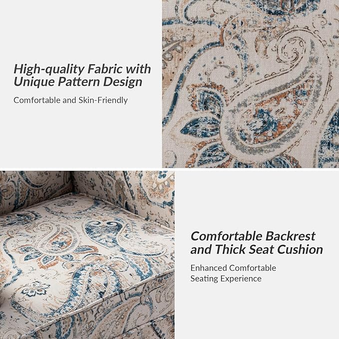 HULALA HOME Accent Armchair with Print Floral Pattern Comfy Upholstered Living Room Accent Chair with Retro Wooden Legs &amp Nailhead Trim Fabric Sofa Chair Reading Chair for Bedroom Office Paisle