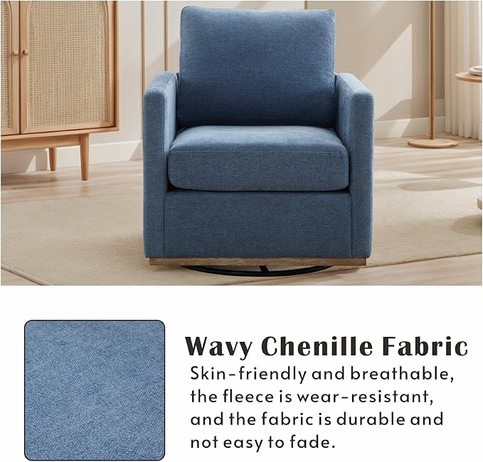 Mlmh &amp Kngwa 30.7 Swivel Accent Chair Set of 2 for Living Room Mid Century Modern Armchair Reading Chairs for BedroomChenilleBlue