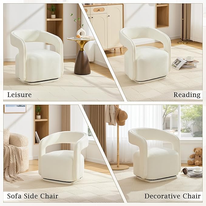 KEIKI Swivel Accent Chair Modern Barrel Chair for Living Room/Bedroom 360° Rotation Ergonomic Design Easy Assembly Comfy Chenille Fabric