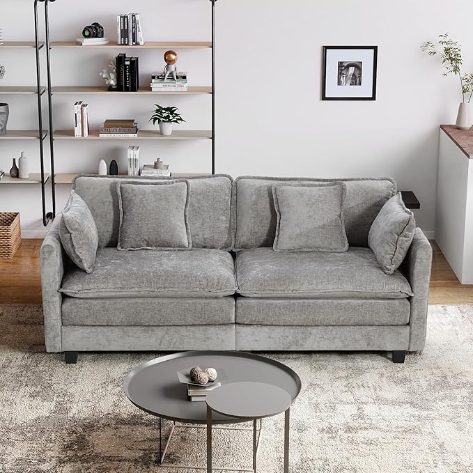 78 2-Seater Modular Sectional SofaChenille Deep Seat Couch for Apartment Living RoomLight Gray | Loveseat Deep Seat Medium Soft Removable Cushion Wooden Frame