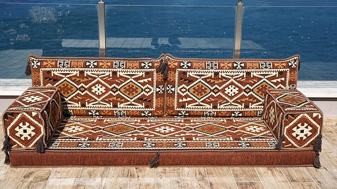 Loveseat Floor Cushions Custom Floor Sofas Arabic Majlis Reading Nook Single Sofa Turkish Sofa Sectional Sofa Entryway Sofa (Brown)