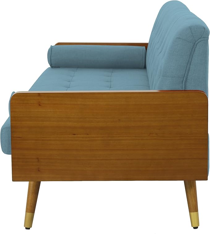 Christopher Knight Home Aidan Mid Century Modern Tufted Fabric Sofa Blue