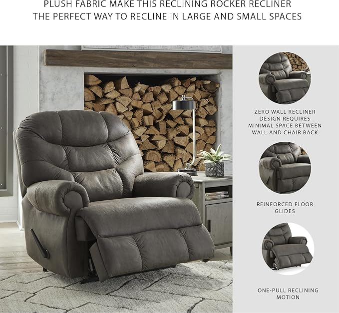 Signature Design by Ashley Camera Time Classic Tufted Faux Leather Zero Wall Recliner Gray