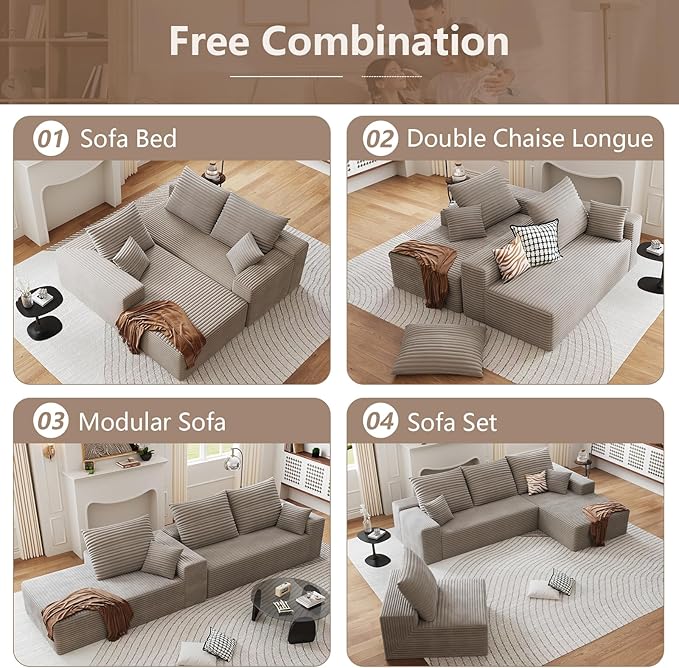 135.4 Cloud Sectional Couch with L-Shape Chaise Modern Corduroy Boneless Deep Seat Sofa 4-Seater Modular Sleeper Couch for Living Room Bedroom Apartment No Assembly (Camel Right-Facing Chaise)
