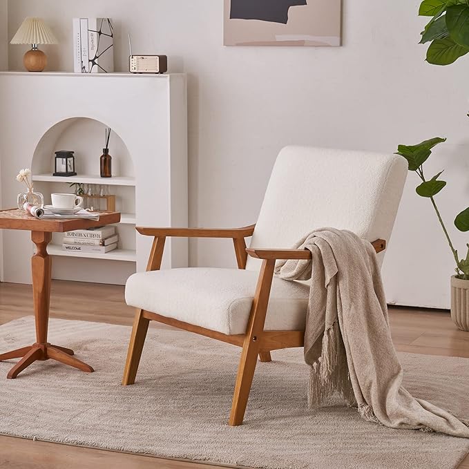 Waiting Room Chairs Office Guest Chair Visitor Guest Sofa Reception Chairs Solid Wood Armrest for Home Conference Lobby Area Meeting Living Room Chairs ( Creamy-White Teddy Fleece 70 x 81 x 84CM)