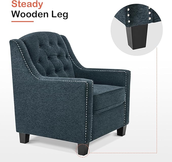 MCombo Modern Accent Chair with High Legs Chenille Upholstered Single Sofa Chair with Tufted Button Back &amp Ergonomic Armrests Solid Wood Legs for Living Room Bedroom 4260 (Light Blue)