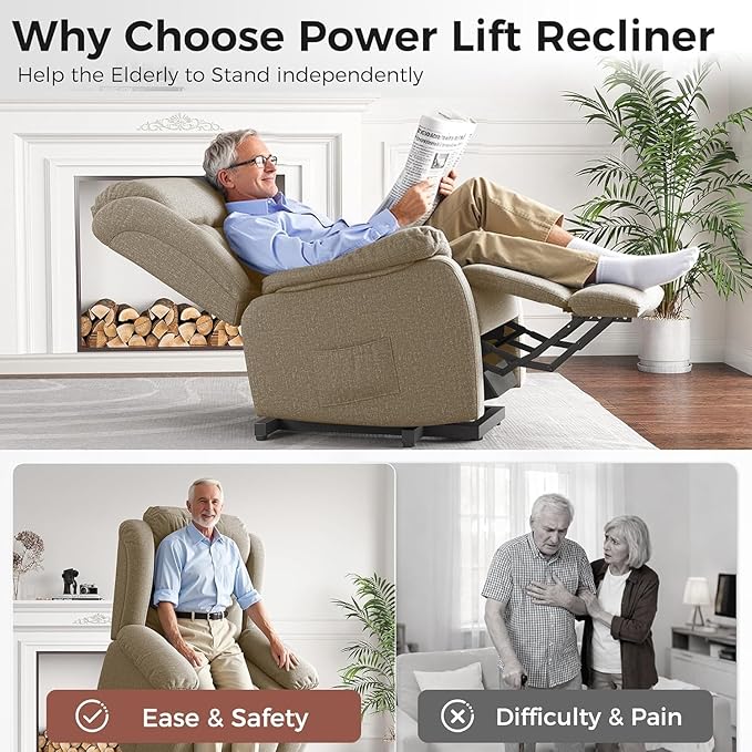 Amopatio Lift Recliner Chair for Elderly Upgraded Reclining Chairs Indoor Lounge Chairs Single Sofa with Side Pockets and Remote Control for Living Room Bedroom（Brown）