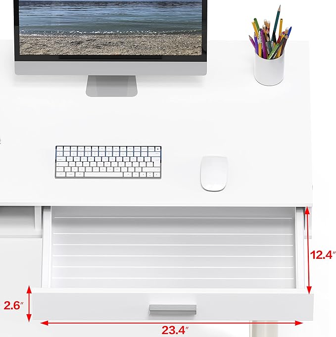 SHW 40-Inch Height Adjustable Claire Electric Standing Desk with Drawer White