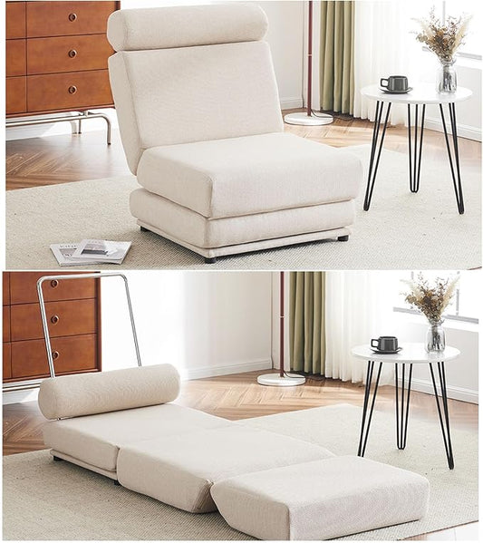 Convertible Chair Bed Sleeper&amp Floor Futon Sofa Bed Chair Fold Out Sleeper Chair Bed with Pillow Single Sofa Chair for Bedroom Living Room Small Space (Cream White)