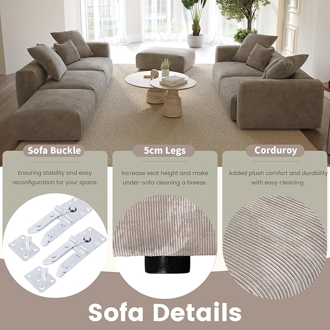 Sectional Couches for Living Room102inch Cloud Couch Modular Sectional SofaModern Corduroy Couch Love SeatCushion Covers Removable&amp Washable (Brown)