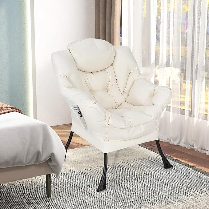 GORELAX Modern Lazy ChairUpholstered Lounge Accent Chair Single Leisure Sofa Chair with Armrests &amp Side Pocket Comfy Reading Chair for Bedroom Living Room Dorm Room (Beige)