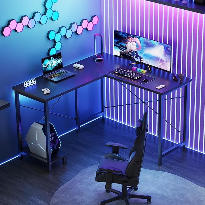 DUMOS L Shaped Desk Computer Gaming Desks Corner Office Table with CPU Shelf for Home Study Writing Work Station 50 Inch Black