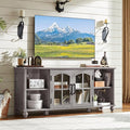 Farmhouse TV Stand for 60 Inch TV Wood Entertainment Center with Adjustable Shelves &amp Glass Door Storage CabinetTelevision Stands for 65 TVSTV Console Table for Living RoomBedroomGrey