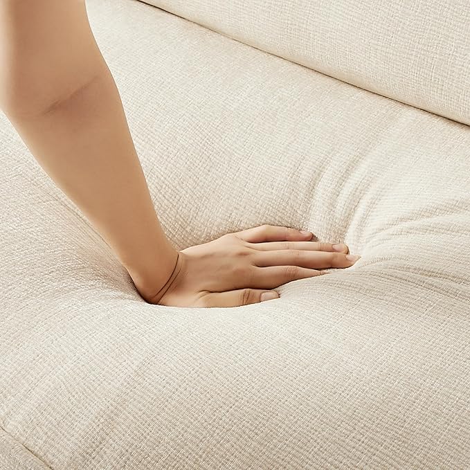 VANOMi 94.5 Sofa Couch for Living Room Modern Comfy 3-Seater Sofas Chenille Small Couches for Small Spaces Upholstered Deep Seat Couch for Bedroom Apartment (Beige)