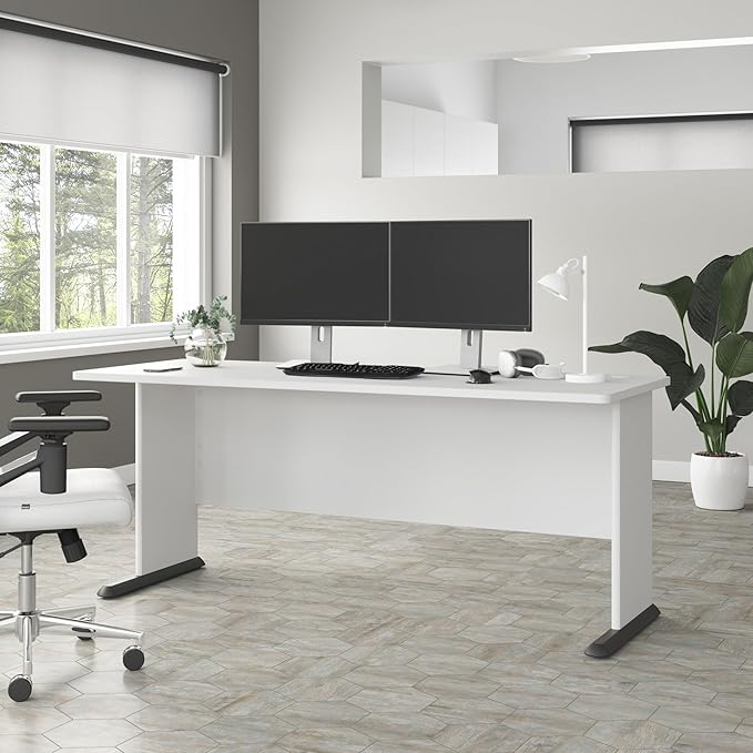 Bush Business Furniture Studio A 72W Computer Desk in White 6 Foot Gaming and Work Table for Home or Professional Office