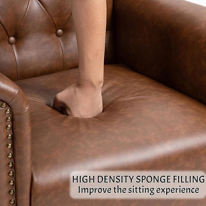 Mid-Century Wingback Chair PU Leather Accent Chair Armchair with ButtonsModern Living Room Chairs with Rivet DecorationLeisure Single Sofa Chair for BedroomClubHome Reception (PU Brown)