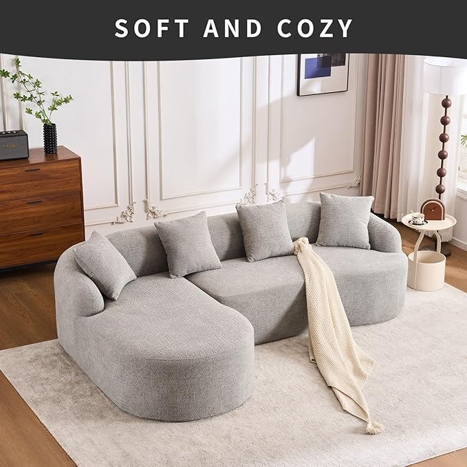 KEIKI L-Shaped Chenille Modular Sectional Couches with Chaise Lounge &amp 4 Pillows 3 Seater Oversized Upholstered Luxury Plush Cloud Sofa for Living Room Apartment Full Sponge Compression