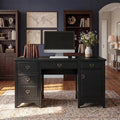 Chogori 55 Solid Wood Executive Desk Farmhouse Office Computer Desk with 5 Drawers &amp Storage Cabinet Wooden Writing Table for Home Office Study Bedroom (Black)