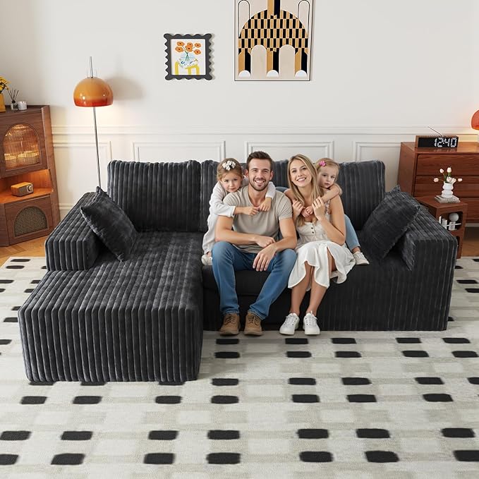 96 Cloud Sectional Couch with L-Shape Chaise4 Seat Modern Modular Sofa with Side PocketsUpholstered Couches for Living Room Bedroom Boneless CouchNo Assembly Required
