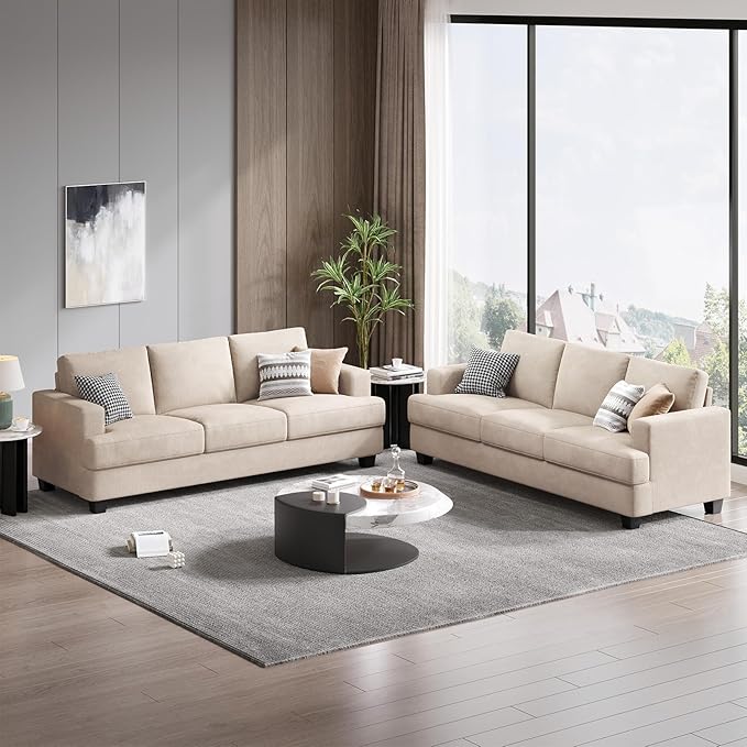 Fadware Sofa Couch 3 Seater Sofa with Suppleness Armrests Fabric Deep Seat Sofa with Upholstered Cushion&amp Backrests Modern Comfy Couch for Living Room Apartment