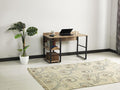 Rasse Black Metal Frame Wooden Top Computer Desk Desk for Home Office Oak - 2 Shelves Writing 58
