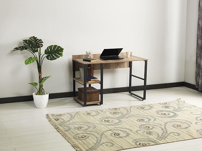 Rasse Black Metal Frame Wooden Top Computer Desk Desk for Home Office Oak - 2 Shelves Writing 58