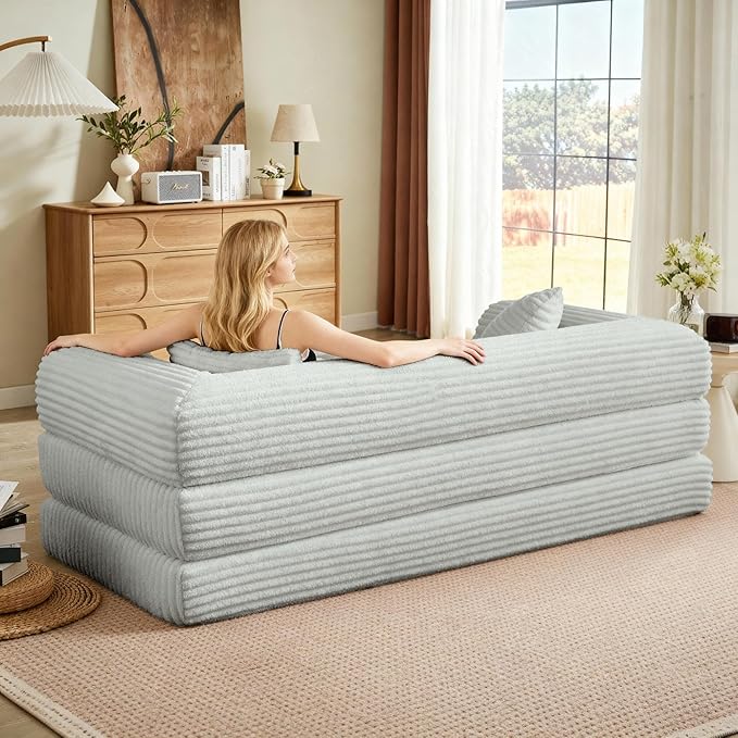 Boneless Couch Versatile Couches for Living Room No-Install Sofa Bed Corduroy Futon Soft Cloud Couch with Pillows for Bedroom Game Movie