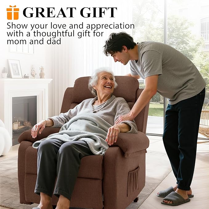 Recliner Lift Chair Small Power Chair for Elderly &amp Adults Electric Lift Recliners with Side Pockets for Bedroom Living Room Recliner Saves Your Favorite Positions Brown