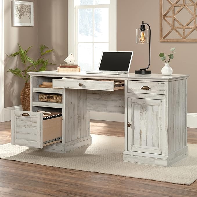 Sauder Barrister Lane Executive Desk White Plank Finish