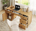 WAMPAT Desk with Drawers &amp Storage Cabinet 58 Inch Wide Wooden Home Office Desk with Charging Station Modern Large Wood Executive Computer Desk Work &amp Study Writing Desk Oak Brown
