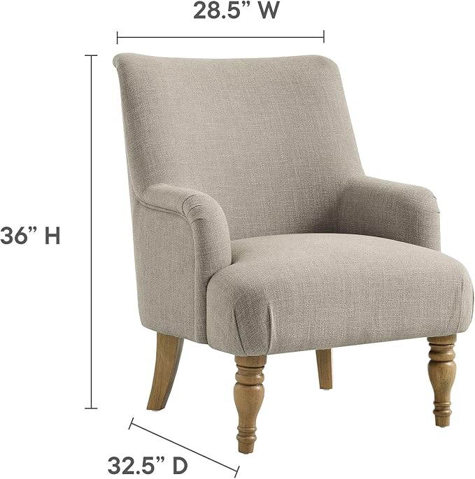 Modway Ellington Living Room Accent Armchair in Linen – Fabric Upholstered Reading Arm Chair with Wooden Legs – Modern Lounge Chair with French Piping Trim