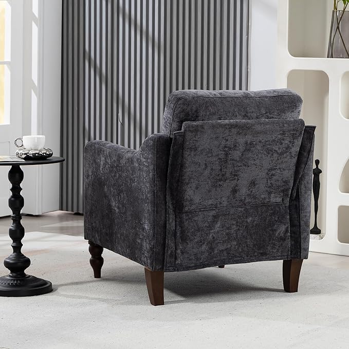 Ball &amp Cast Mid-Century Accent Chair for Living RoomReading Chair for Bedroom with USB Ports&ampSide PocketModern Accent Arm Chair W/Wide Backrest&ampRetro Wood LegsChenille Upholstered Comfy