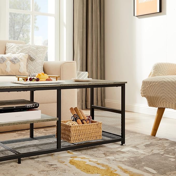 VECELO TV Stand for Televisions up to 80 Inch 70 Entertainment Center with Open Storage Shelves for Living Room/Bedroom 3 Tiers Media Console Table Frame 70 Inches Grey +Metal
