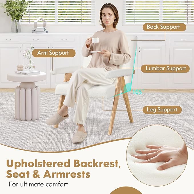 Giantex Mid-Century Modern Accent Chair Sherpa Fabric Reading Chair with Padded Armrests Solid Rubber Wood Frame Upholstered Side Arm Chair for Living Room Bedroom Office Beige