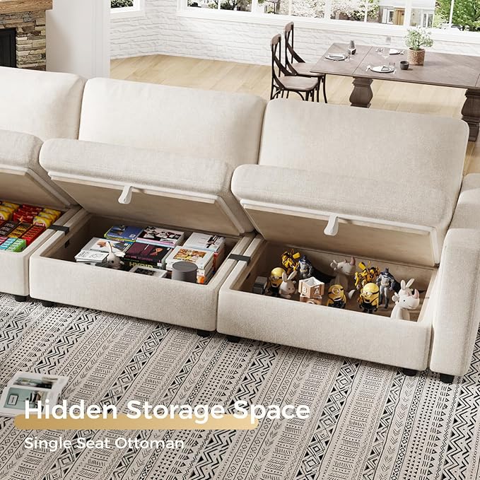 KKL Modular Sectional Sofa Couches for Living Room 113 Sofa Couch with Adjustable Backrest 3 Seater Sofa Couch with Comfy Cushion Chenille Beige