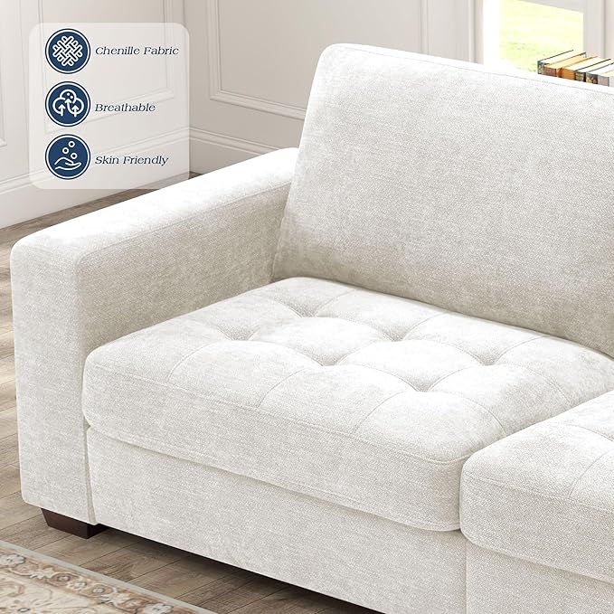 WorthFurni Sofas for Living Room Chenille Loveseat Couch Set Small Modern Sofa USB Charging Removable Sofa CoverSolid Wood Frame Easy to Install(89inchWhite)